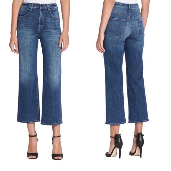 J Brand Sz 26 Joan Crop Wide Leg Jeans in Striker Wash Mid Blue Stretchy - Picture 1 of 16